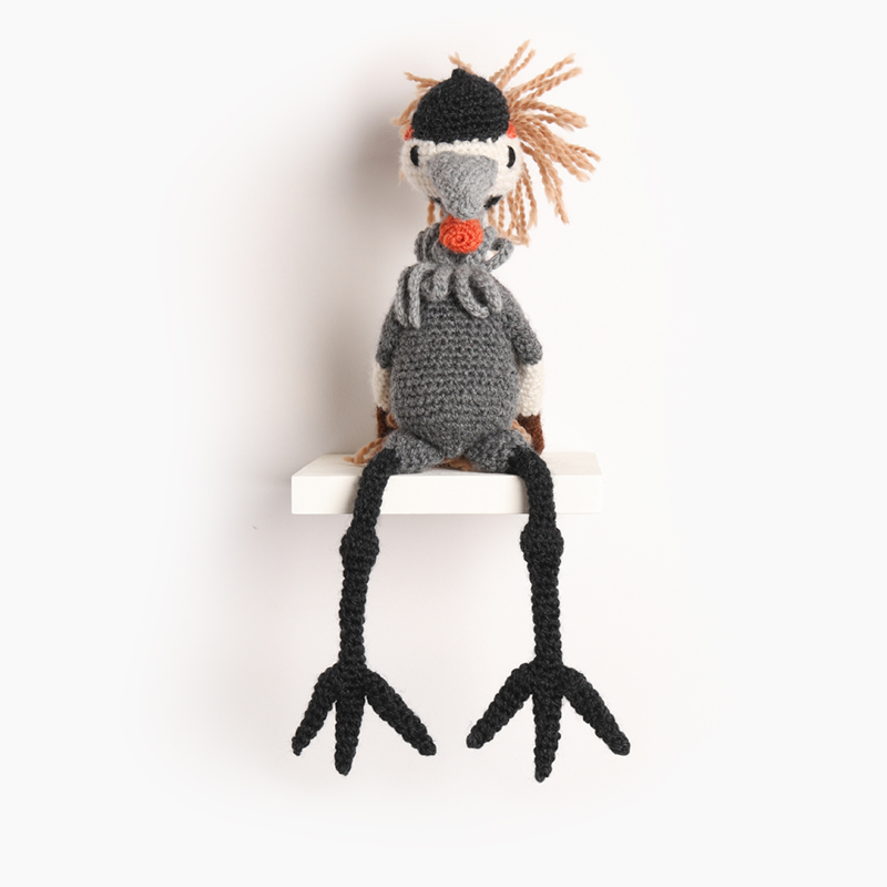 grey crowned crane bird crochet amigurumi project pattern kerry lord Edward's menagerie